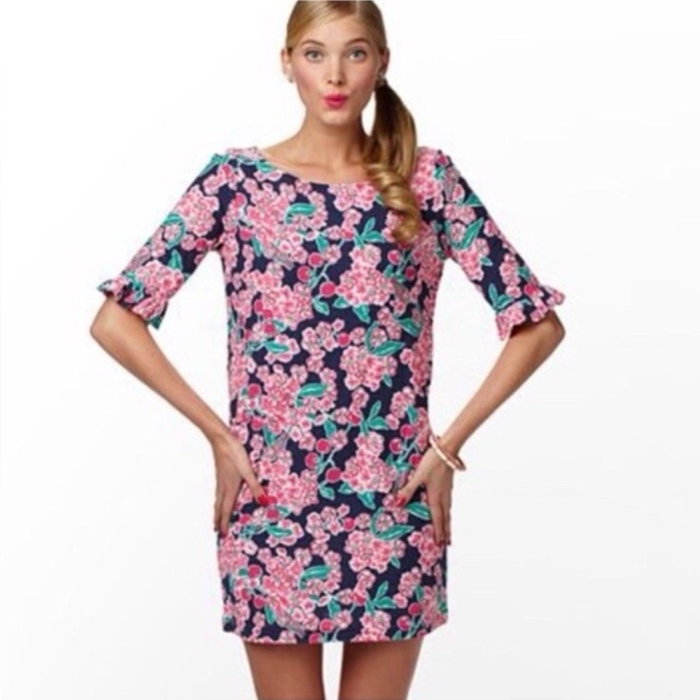 Lilly Pulitzer Somerset Dress Bright Navy Pink Cherry Picker Size S